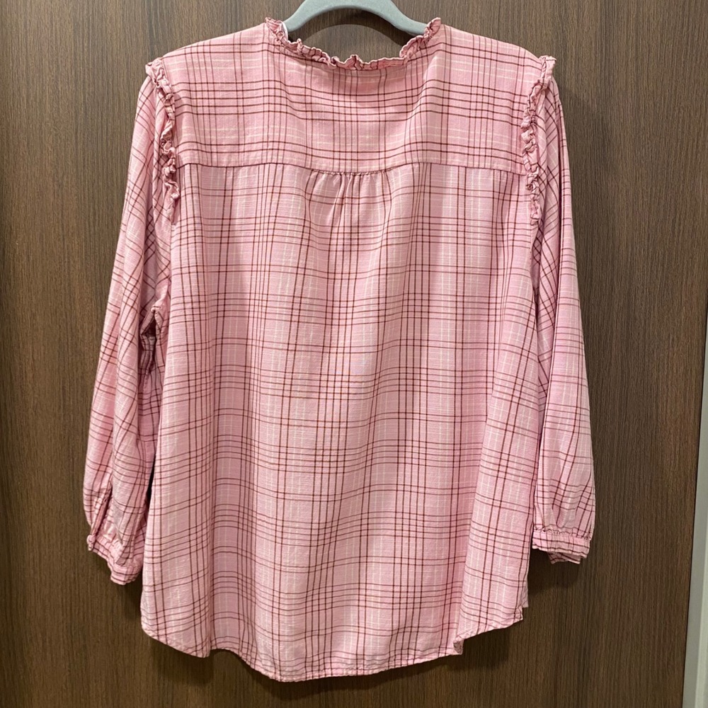LC Lauren Conrad Bundle Size XL Floral Plaid Blouse Tops Ruffle Popover Feminine - Picture 7 of 15